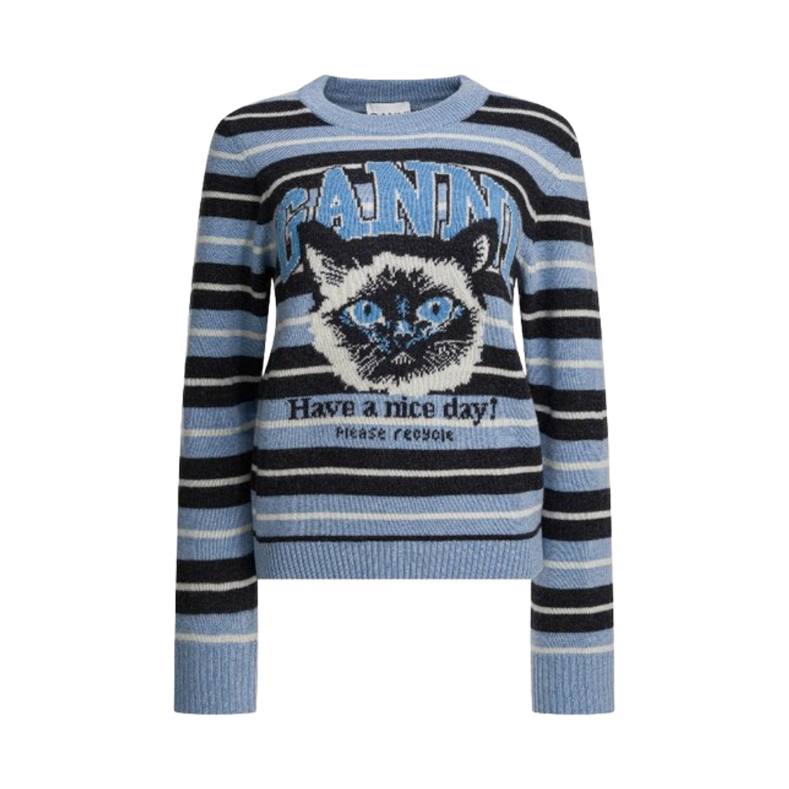 A1070266-326 (W) Ganni Cat Graphic Sweater Blue