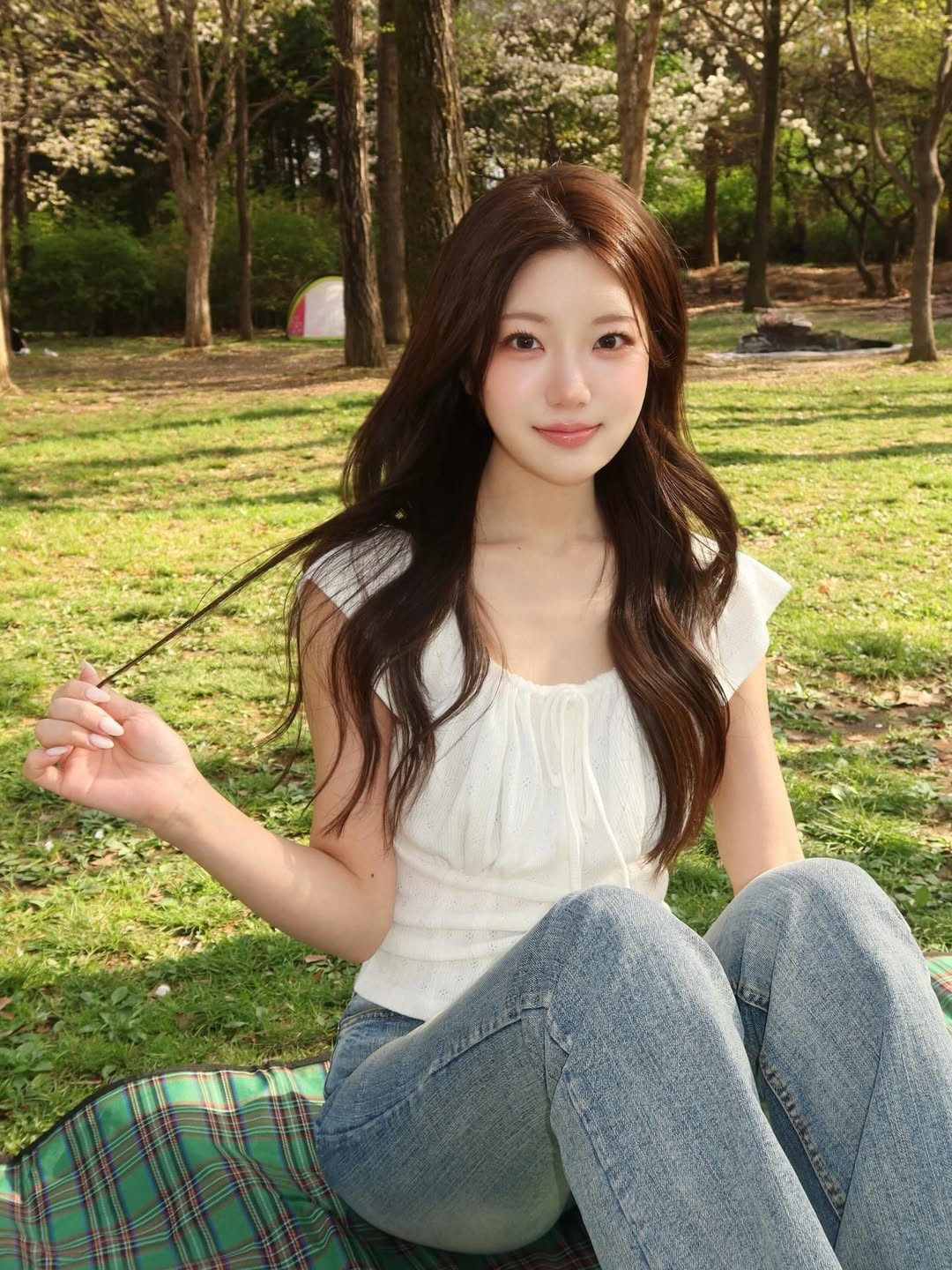 Rosefrantz Ribbon Shirring Sleeveless [Ivory] 착용 스타일 - 1