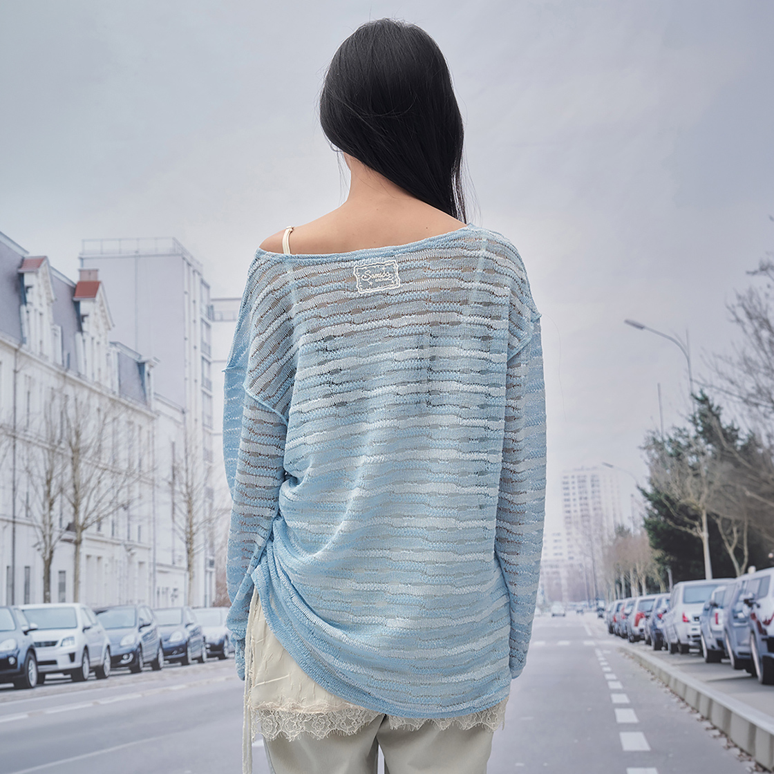 솜속 엘리 레이스 니티드 탑 스카이 블루(SOMSOC Allie Lace Knitted Top Sky Blue) - 3