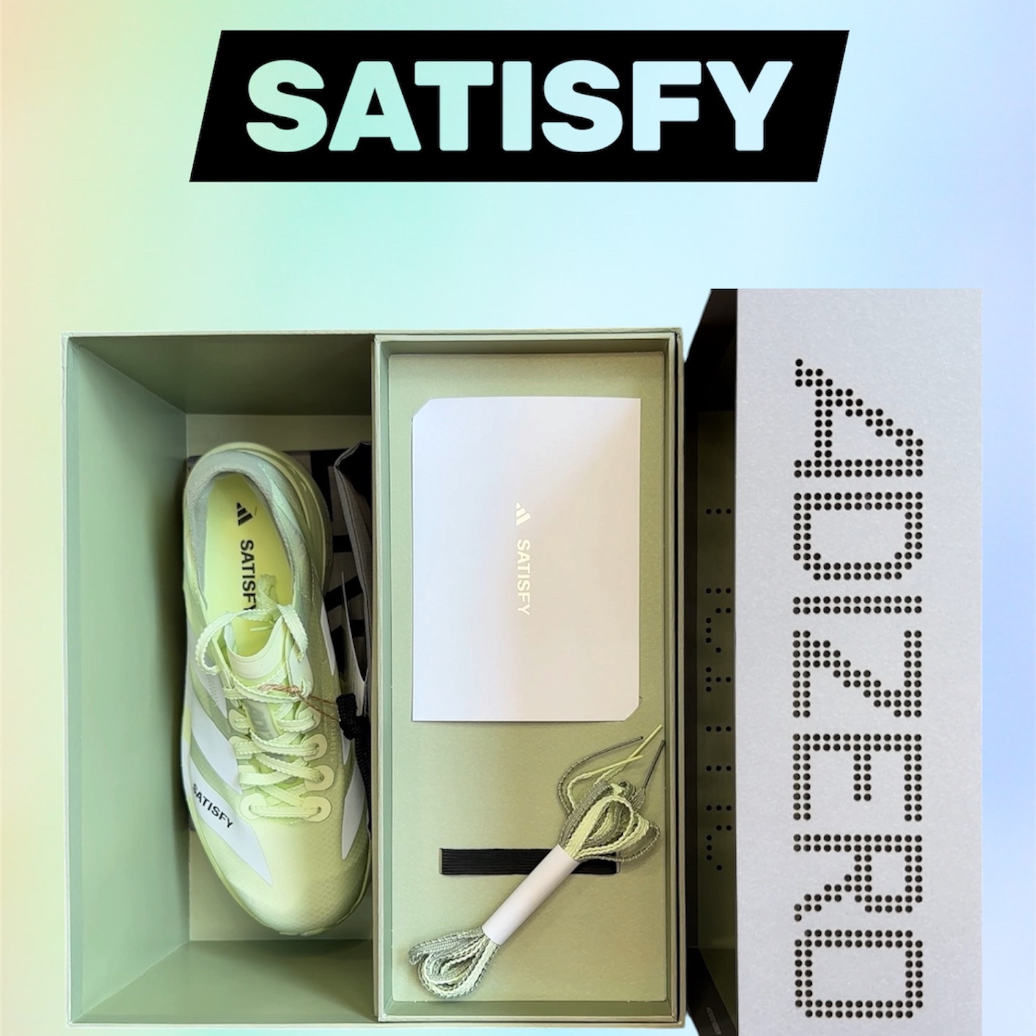 (W) Adidas x Satisfy Adizero Adios Pro 4 Tent Green Matte Silver, Adidas x Satisfy Adizero Adios Pro 4 Tent Green Matte Silver 착용 스타일