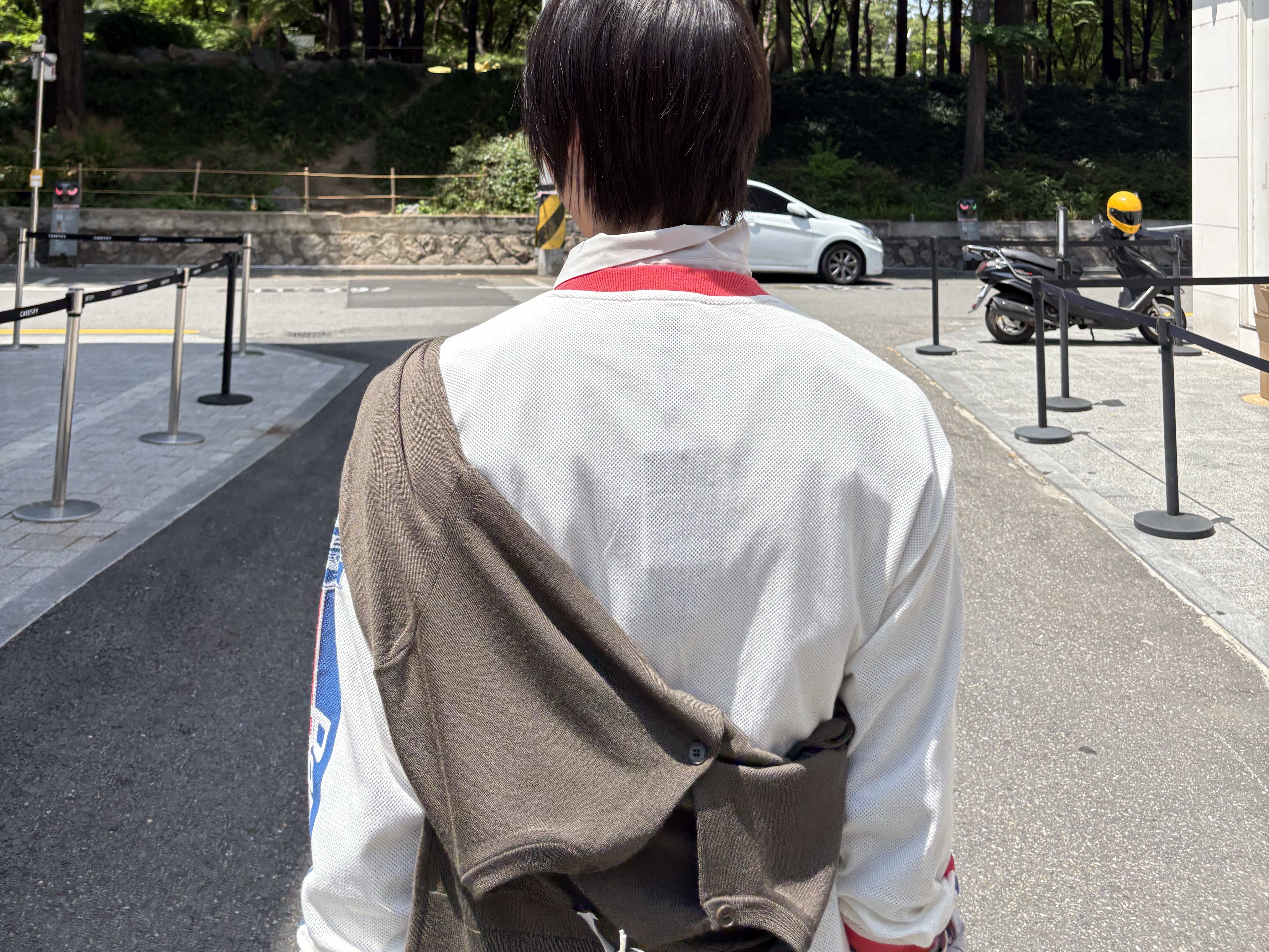 Represent Mesh Pegasus Long Sleeve T-Shirt Flat White - 26SS, Amomento Men's Wool Cardigan Brown - 26SS 착용 스타일 - 3