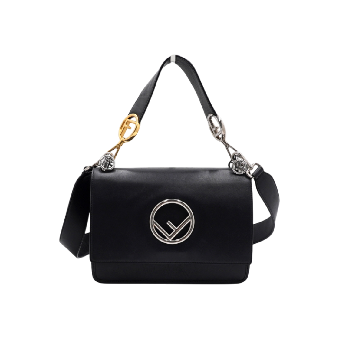 ITJEM4D8R46V Fendi 8BT284 Black Calf Leather Can Eye FF Logo Tote & Shoulder Bag