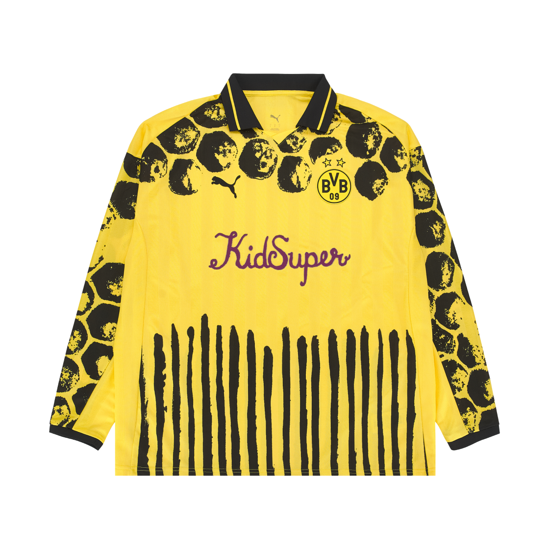 푸마 x 키드슈퍼 BVB 롱슬리브 레트로 셔츠 패스터 옐로우 블랙 (논 마킹 버전)(Puma x KidSuper BVB Long Sleeve Retro Shirt Faster Yellow Black (Non Marking Ver.))