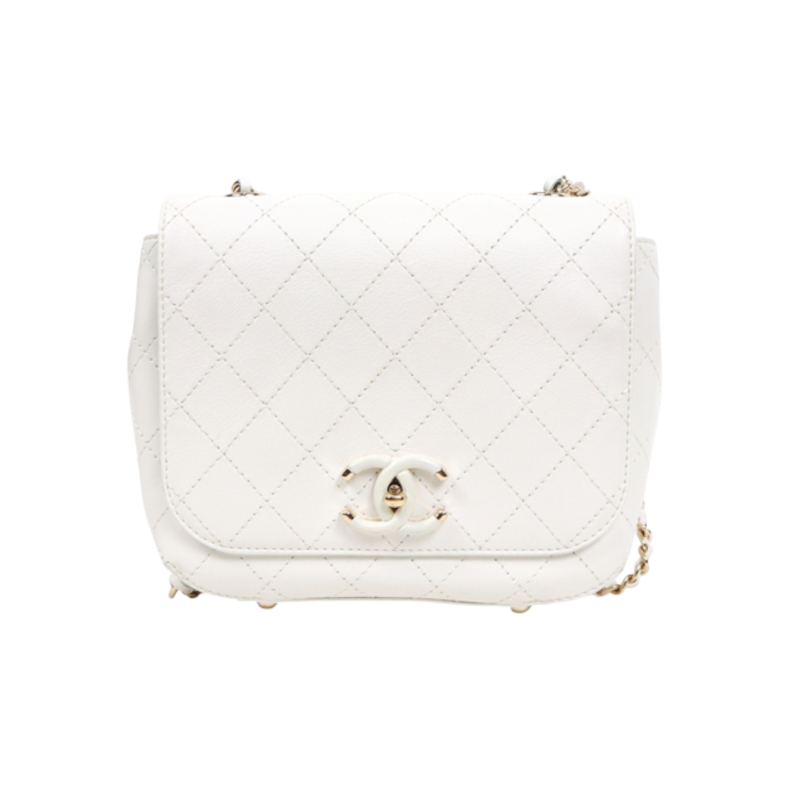 ITVJHUFH6EOA Chanel White Quilted CC Flap Chain Shoulder Bag