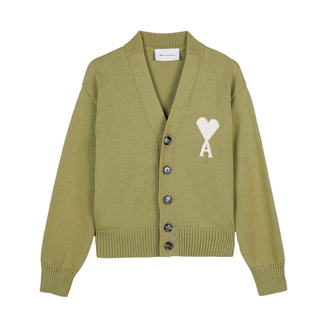 UKC380-KN0156-A118 AMI de Coeur Wool Cotton Cardigan Matcha Ecru