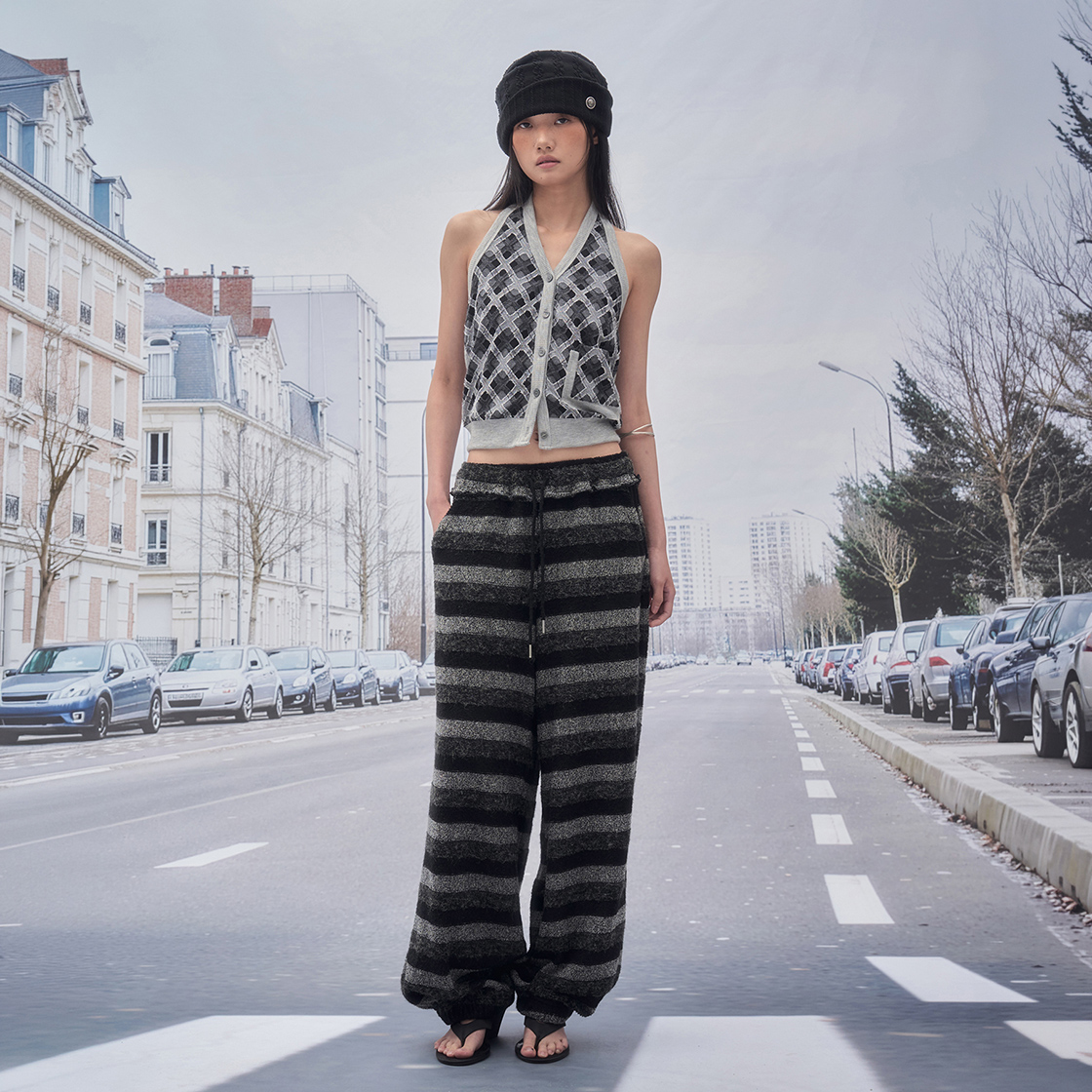 솜속 테이지 스트라이프 테리 팬츠 블랙(SOMSOC Tage Stripe Terry Pants Black) - 2