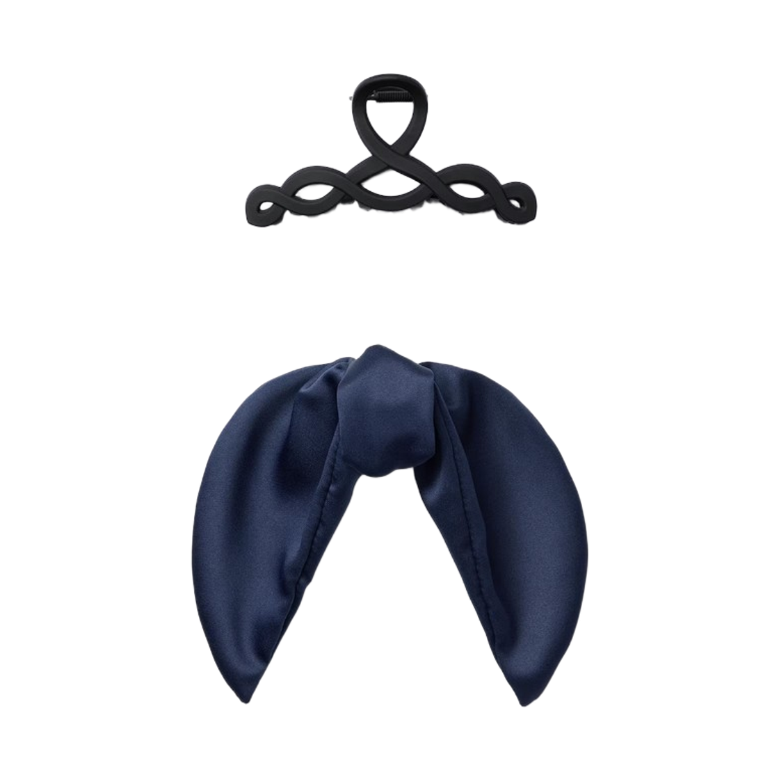 (W) GU 사틴 리본 스카프 헤어 클립 네이비 (2개입)((W) GU Satin Ribbon Scarf Hair Clip Navy (2 Pack))