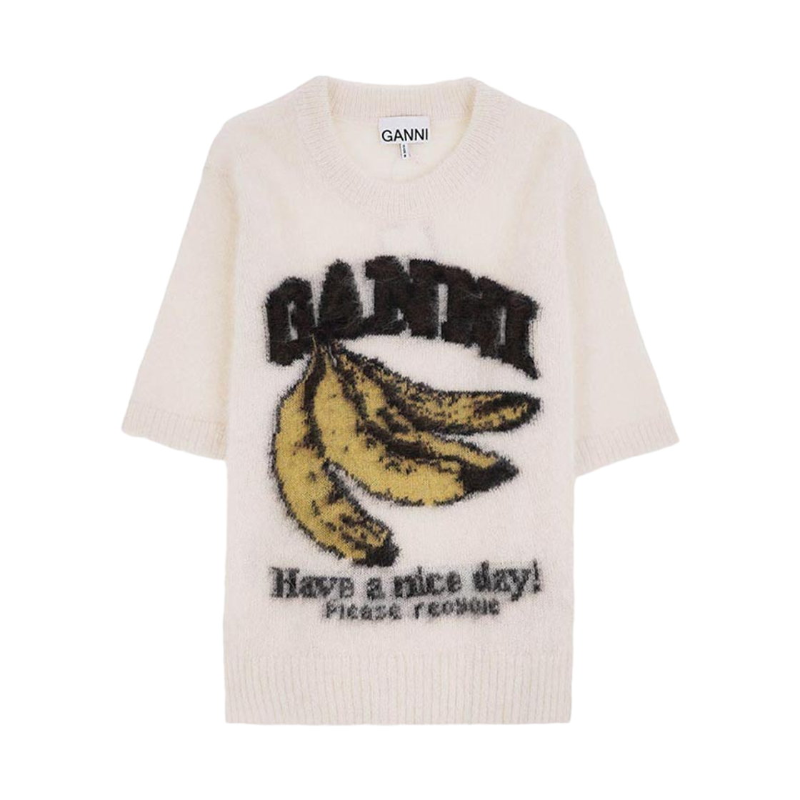 A1070093-135 (W) Ganni Brushed Graphic Knit Egret