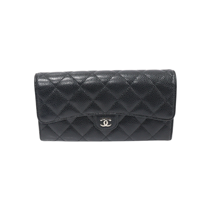 샤넬 A80758 블랙 캐비어 은장 CC 로고 클래식 롱 플랩 장지갑 (23번대)(Chanel A80758 Black Caviar Silver CC Logo Classic Long Flap Wallet (23 Series)) - 1