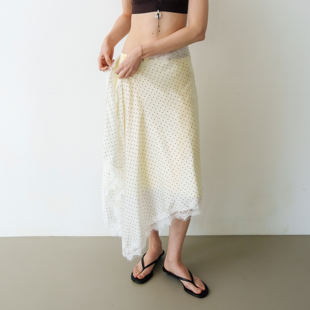 러브미몬스터 레이스 도트 새틴 랩 스커트 화이트(lovememonster Lace Dot Satin Wrap Skirt WHITE) - 2