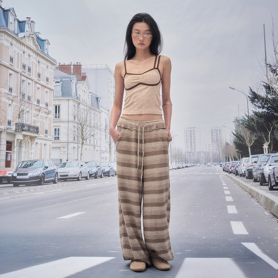 솜속 테이지 스트라이프 테리 팬츠 베이지(SOMSOC Tage Stripe Terry Pants Beige) - 2