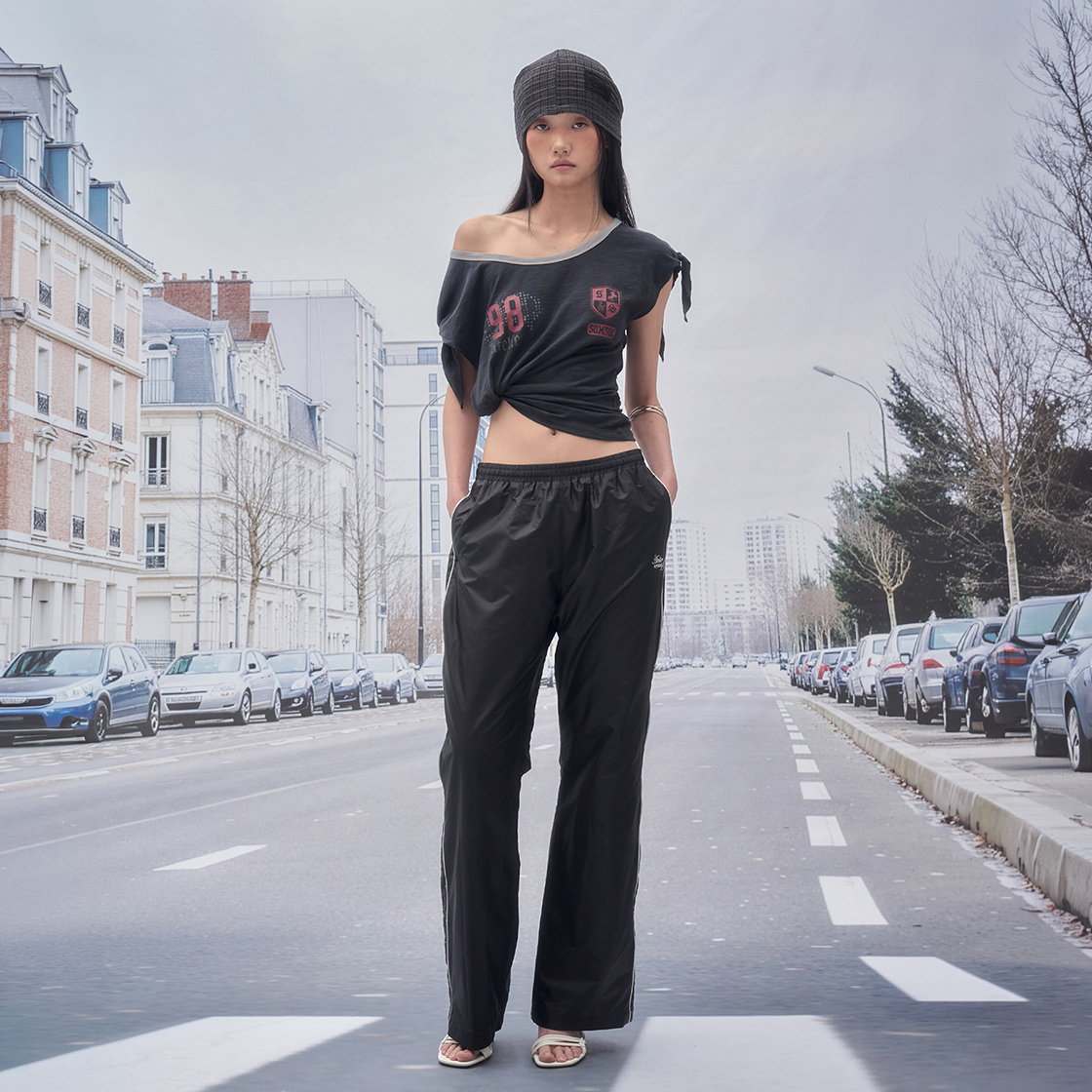 솜속 로라 도트 파이핑 트랙 팬츠 블랙(SOMSOC Laura Dot Piping Track Pants Black) - 2