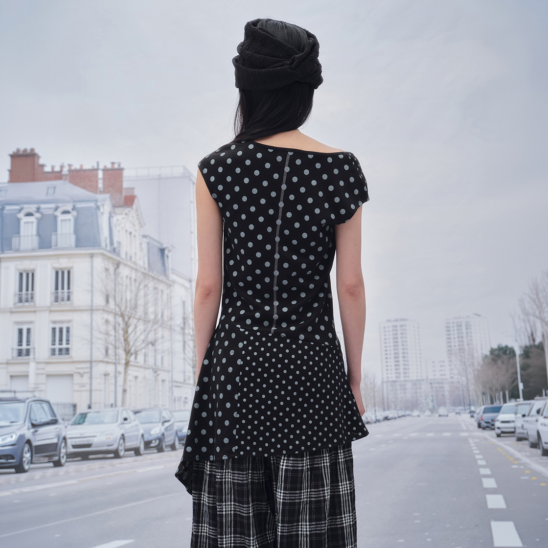 솜속 쿠키 콘트라스트 셔링 드레스 도트(SOMSOC Cookie Contrast Shirring Dress Dot) - 3