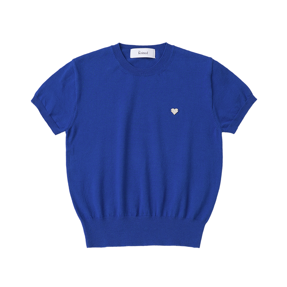 니티드 여성 베이직 에센셜 워셔블 라운드 반팔 니트 코발트 블루(Knitted W Basic Essential Washable Round Half Knit Cobalt Blue)