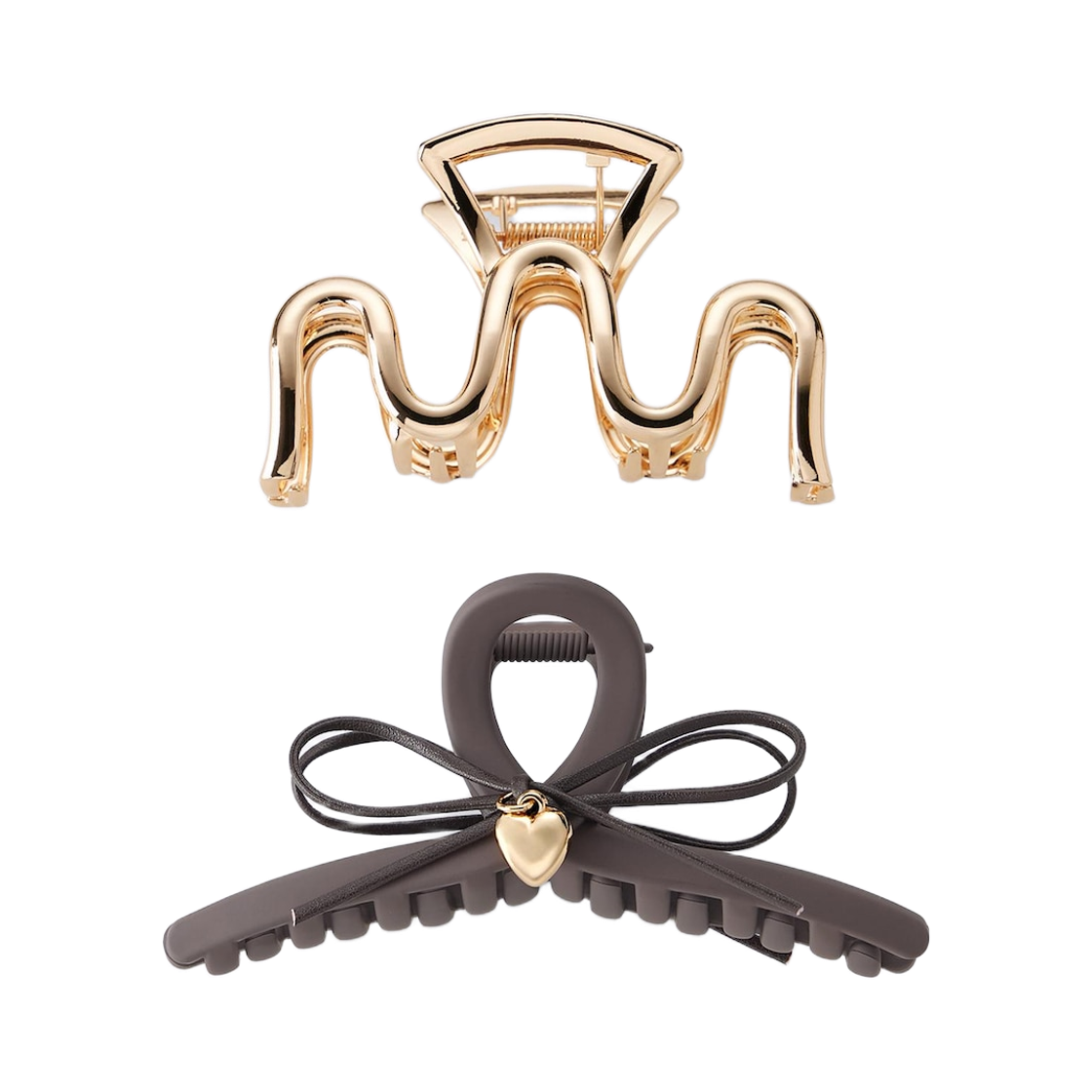 (W) GU 리본 메탈 헤어 클립 다크 브라운 (2개입)((W) GU Ribbon Metal Hair Clip Dark Brown (2 Pack)) - 1