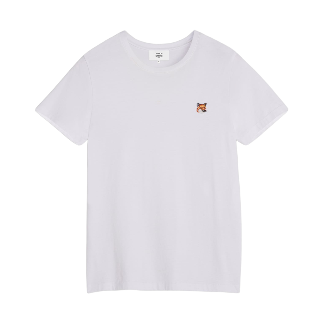 (W) 메종 키츠네 폭스 헤드 패치 레귤러 티셔츠 화이트((W) Maison Kitsune Fox Head Patch Regular T-Shirt White) - 1