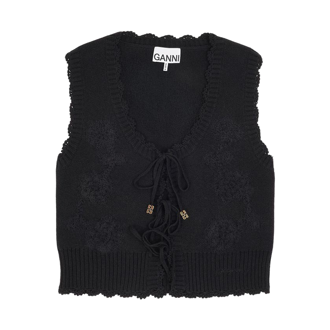 A1070043-099 (W) Ganni Crochet Applique Vest Black