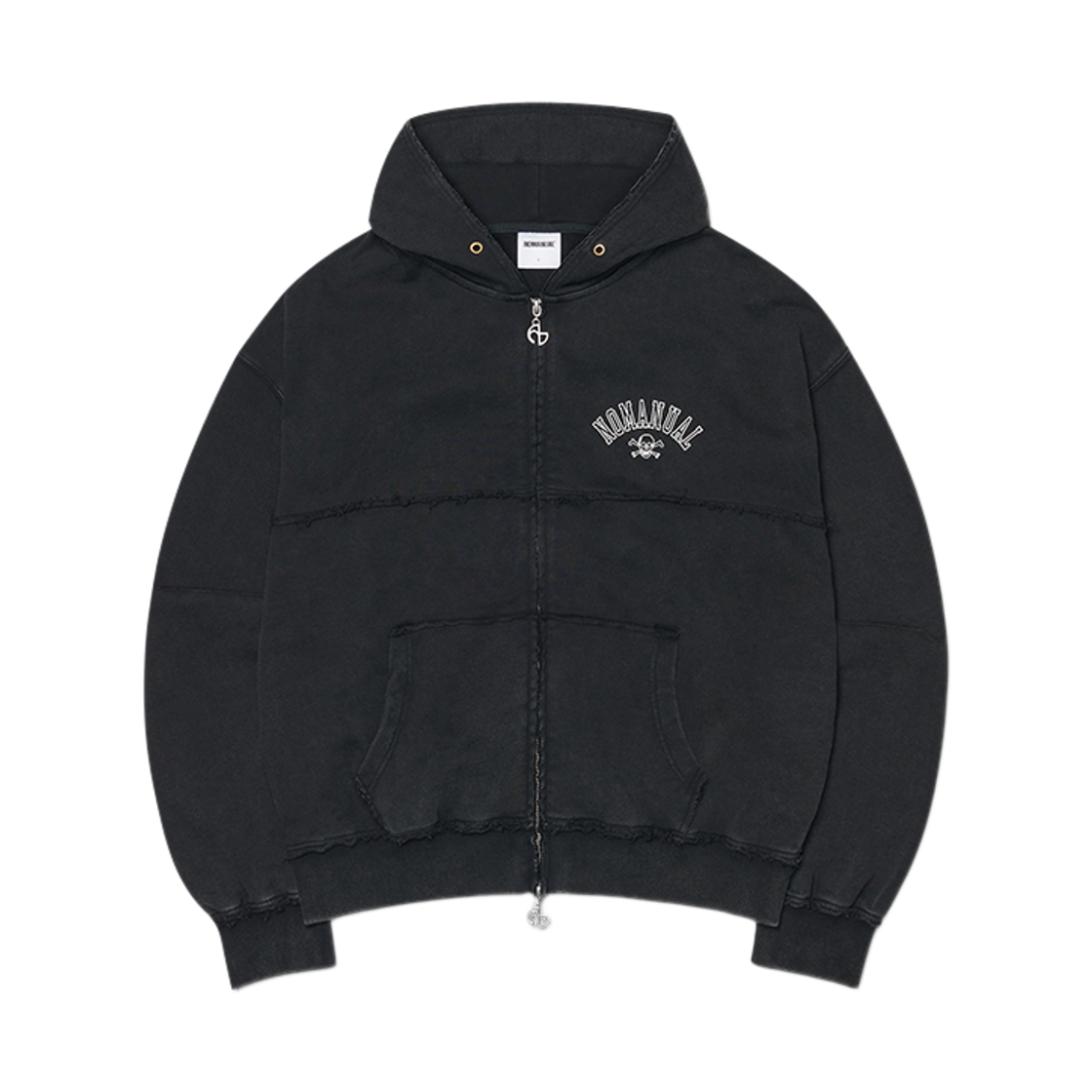 NMSS62HD01WBK NOMANUAL Raw Edge Hooded Zip-Up Washed Black