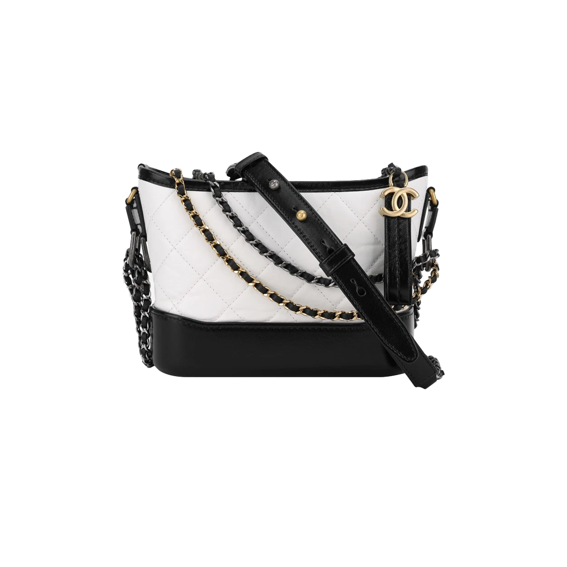 ITOHVDMO2SI4 Chanel White & Black Gabrielle Large Vintage Calfskin Quilted Hobo Shoulder Bag (27 Series)