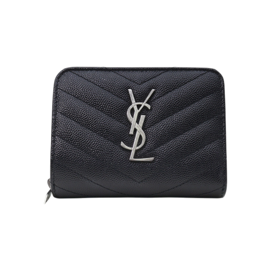 생로랑 403723 블랙 마틀라세 레더 은장 모노그램 컴팩트 짚 어라운드 반지갑(Saint Laurent 403723 Black Matelasse Leather Silver Monogram Compact Zip Around Wallet)