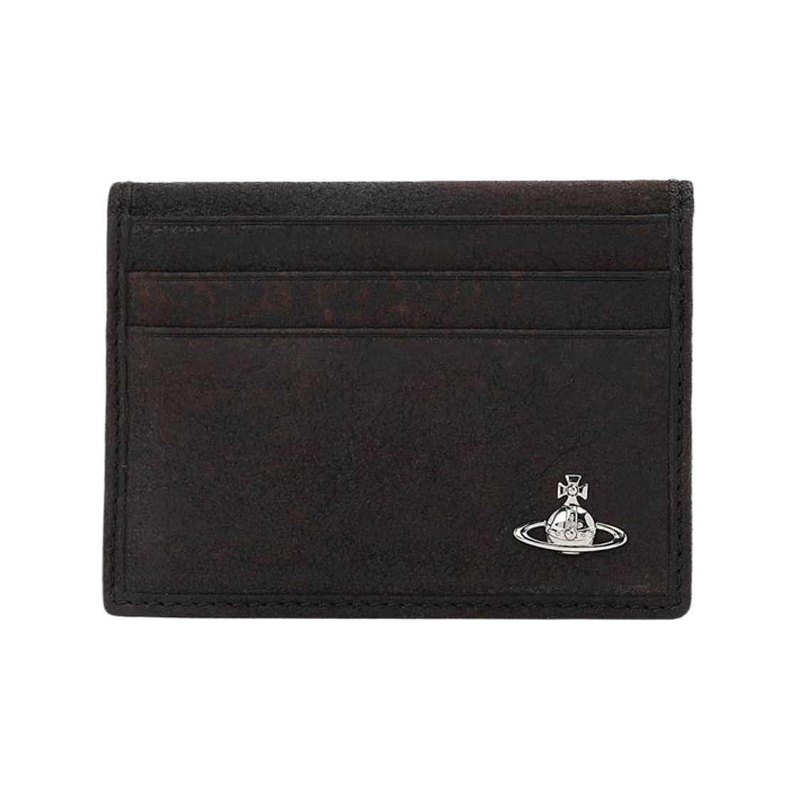 5402000ZM-L00BK-D402 Vivienne Westwood Metal Orb Logo Suede Card Holder Dark Brown