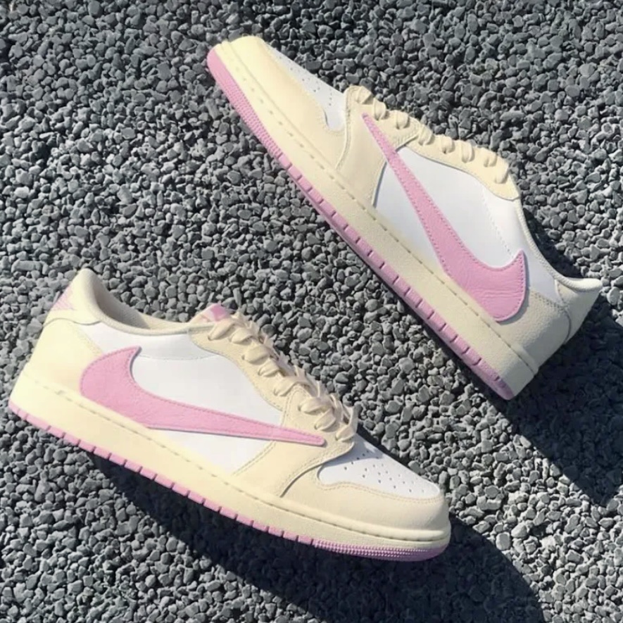 Jordan 1 x Travis Scott Retro Low OG SP Sail Tropical Pink, Jordan 1 x Travis Scott Retro Low OG SP Muslin Shy Pink 착용 스타일 - 2