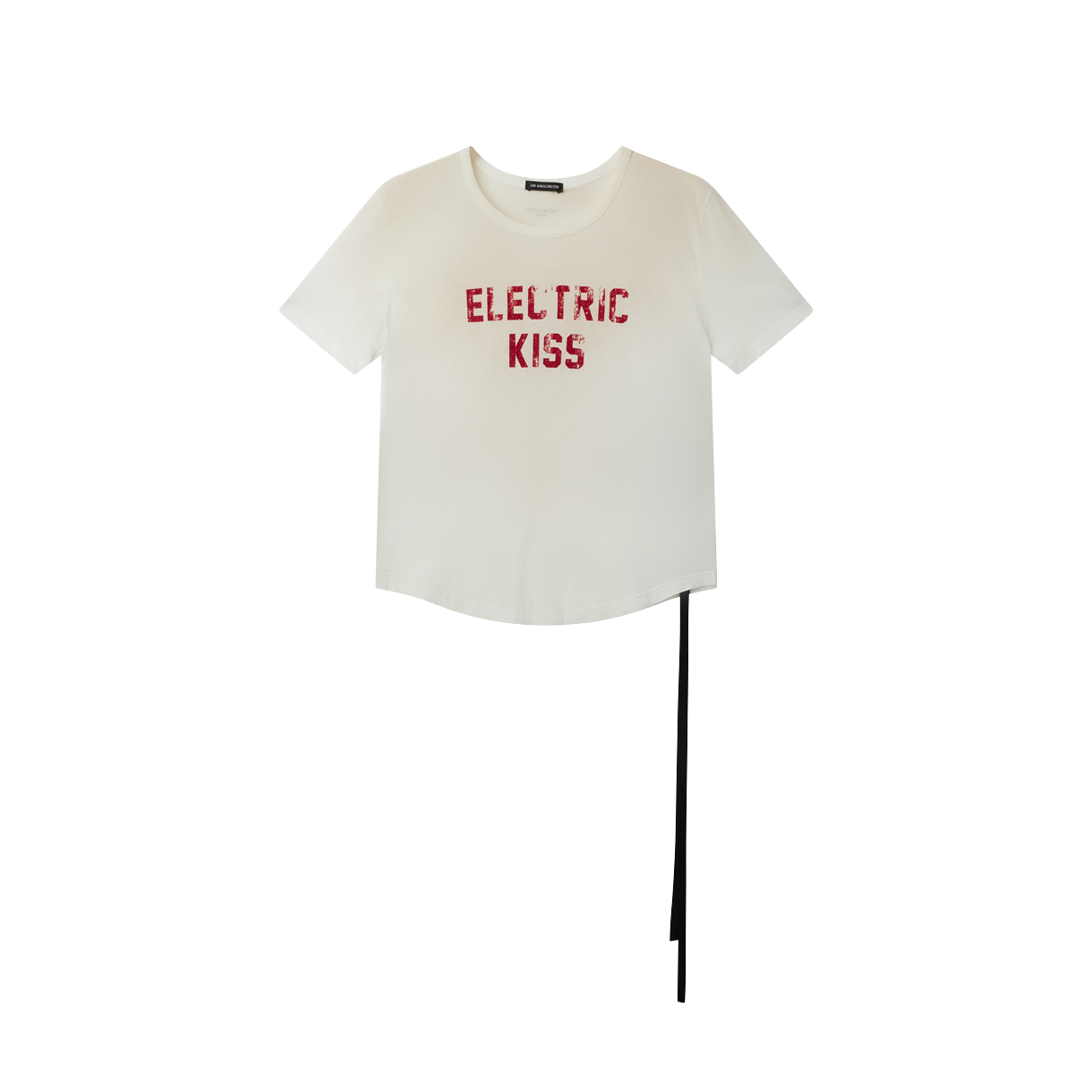 [오프라인 전용] 앤 드뮐미스터 우먼 플로어 마이크로 티셔츠 "Electric Kiss" 플록 프린트 초크 - 26SS([오프라인 전용] Ann Demeulemeester Women Floor Micro T-Shirt With "Electric Kiss" Flock Print Chalk - 26SS)