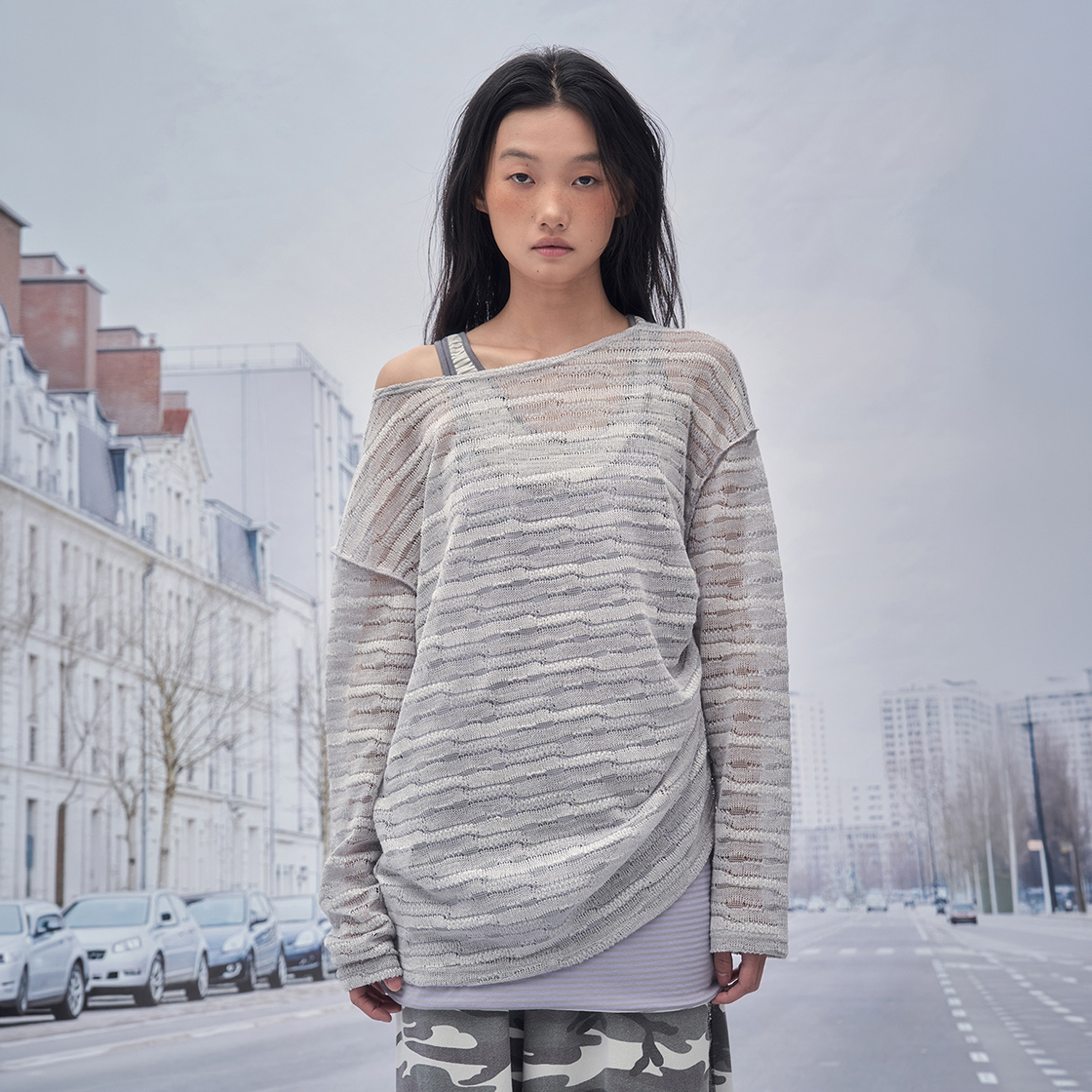 솜속 엘리 레이스 니티드 탑 그레이(SOMSOC Allie Lace Knitted Top Grey) - 2