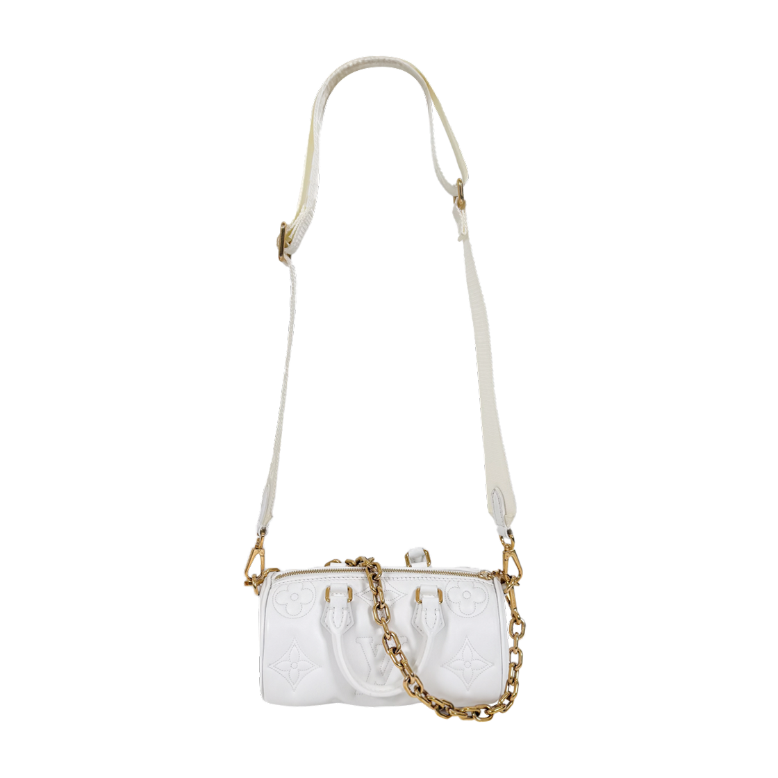 IT4JUB2IK6D9 Louis Vuitton Monogram Bubblegram Papillon BB Mini Tote Bag White M59827