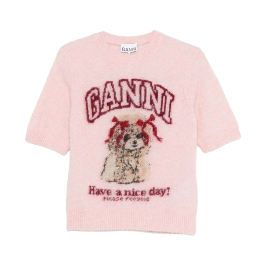 A1070093-868 (W) Ganni Brushed Graphic Knit Chalk Pink
