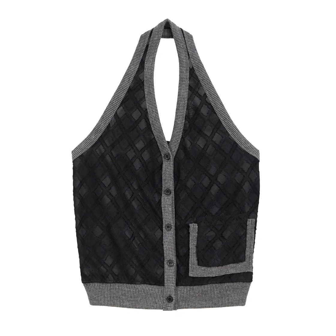 솜속 아가일 자가드 홀터넥 베스트 블랙(SOMSOC Argyle Jacquard Halterneck Vest Black)