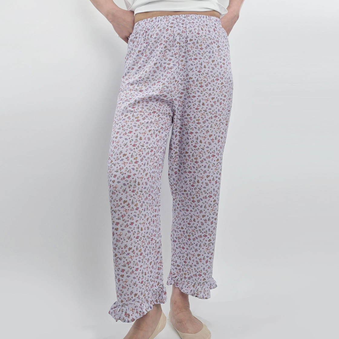 [3% 적립] 에이원 코지핏 8부 레이온 플로라 프릴 파자마 팬츠 잔꽃소라([3% 적립] (W) AONE Cozy Fit Rayon Floral Frill Pajamas Sky Blue) - 2