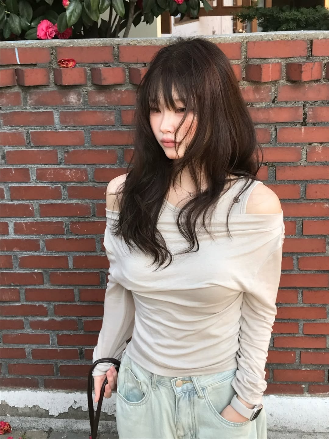 Rosefrantz Layered Shirring Long Sleeve [Beige] 착용 스타일 - 4