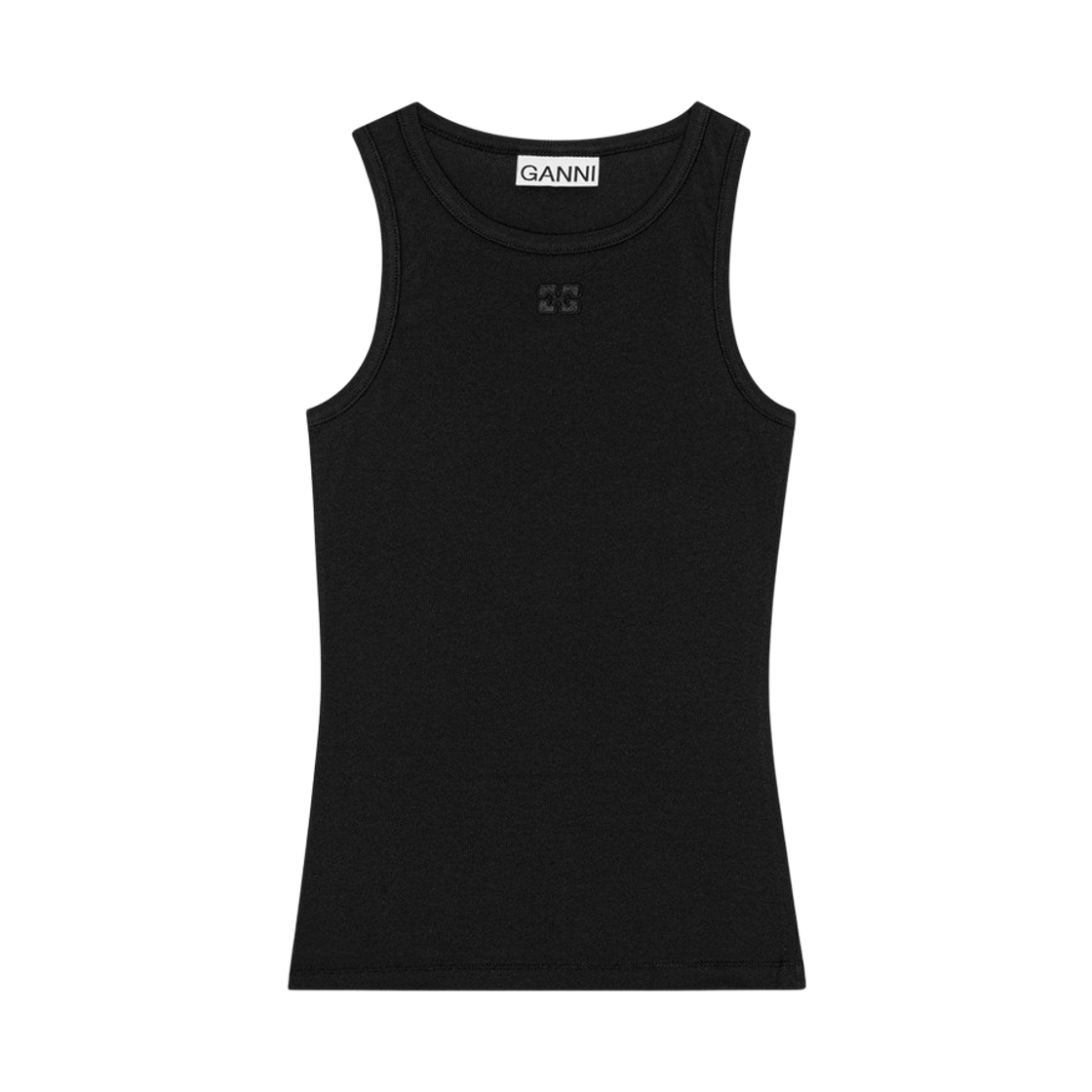 A1050172-099 (W) Ganni Soft Cotton Rib Tank Top Black