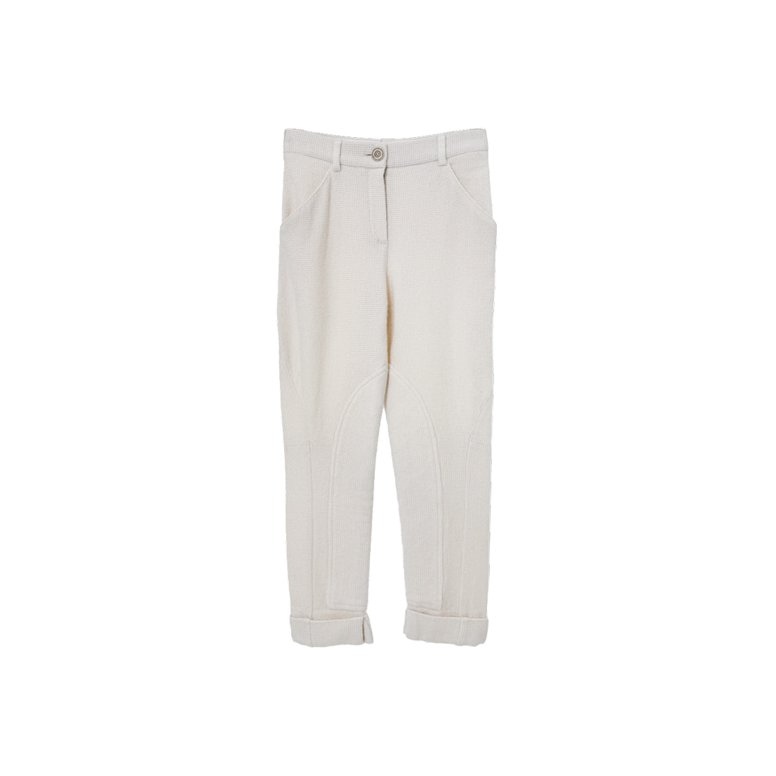 IT9WT4O4PBL3 Chanel Women White Wool Roll-Up Tweed Pants