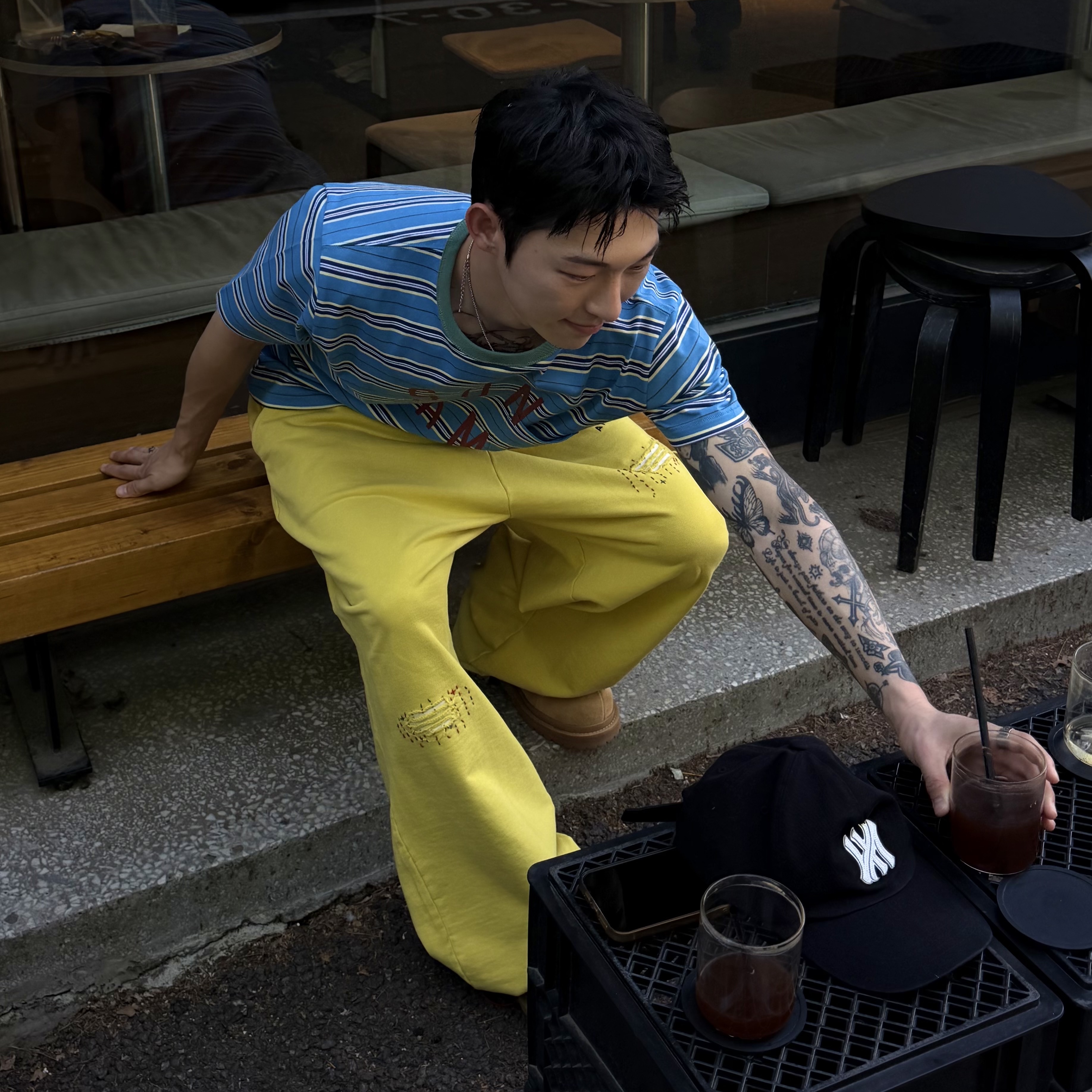 [트리플적립] SUNLOVE Sun Camp Stripe Tee Blue 착용 스타일