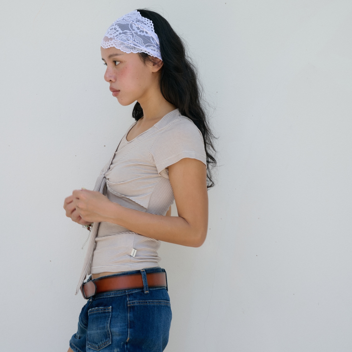 라츠유 트위스티 하프 슬리브 티 베이지(LOTS YOU Twisty Half Sleeve Tee Beige) - 5