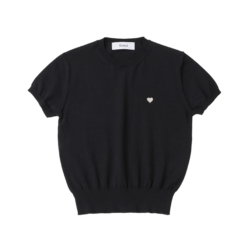 니티드 여성 베이직 에센셜 워셔블 라운드 반팔 니트 블랙(Knitted W Basic Essential Washable Round Half Knit BLACK)