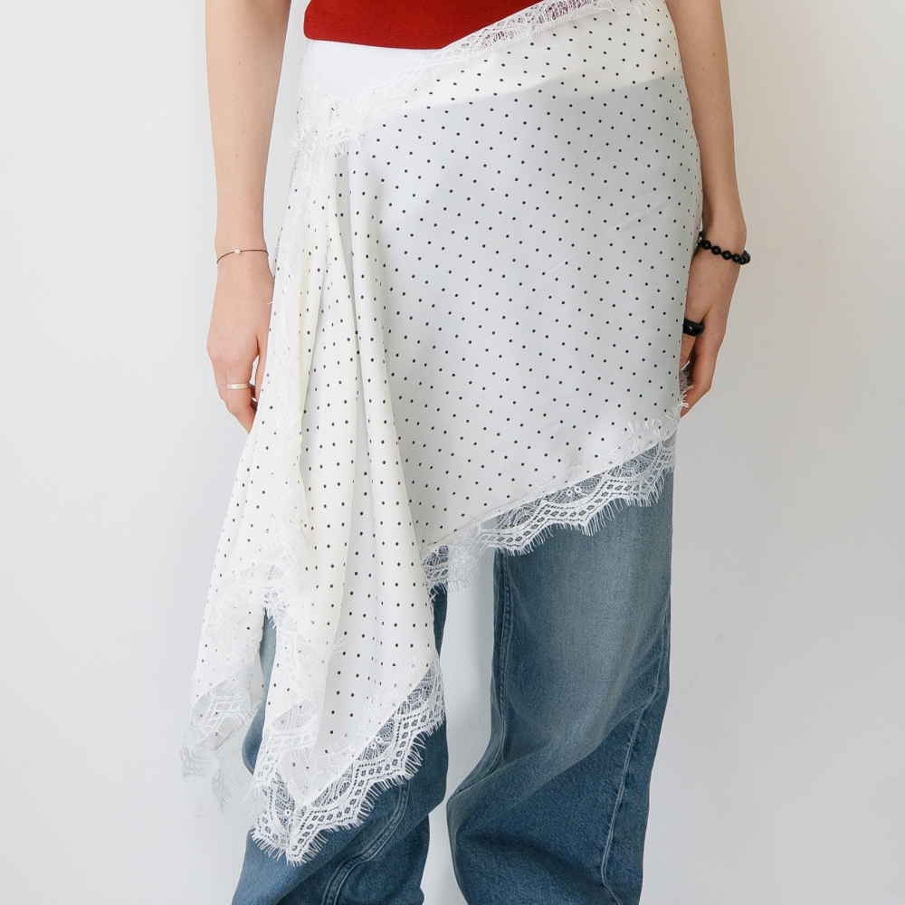 러브미몬스터 레이스 도트 새틴 투웨이 스카프 화이트(lovememonster Lace Dot Satin Two-Way Scarf WHITE) - 4