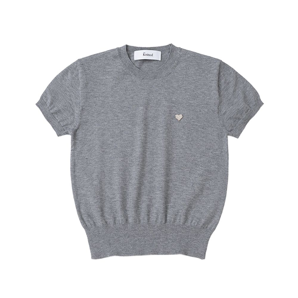 니티드 여성 베이직 에센셜 워셔블 라운드 반팔 니트 그레이(Knitted W Basic Essential Washable Round Half Knit Grey)