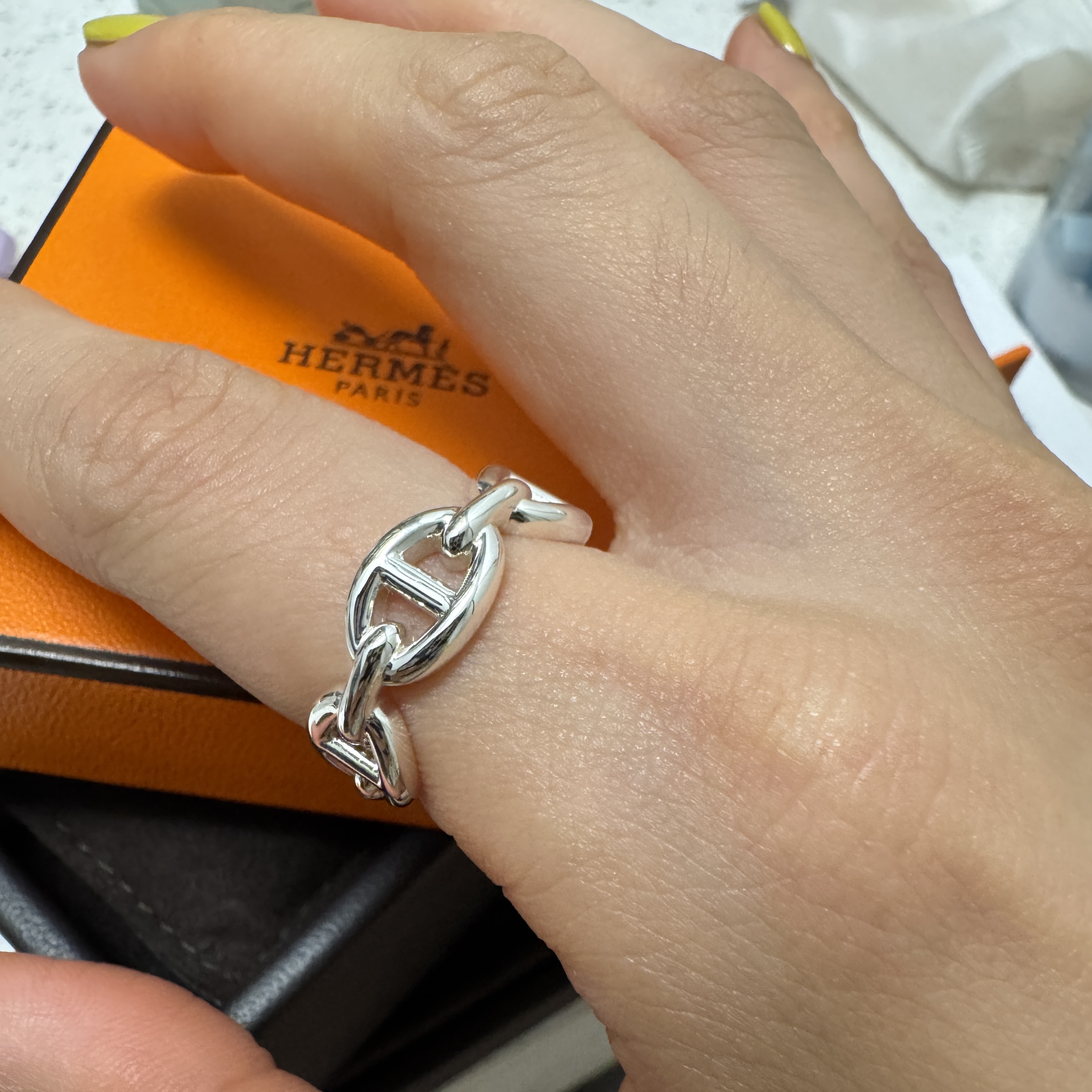 (W) Hermes Small Chaine D'Ancre Enchainee Ring Sterling Silver 착용 스타일