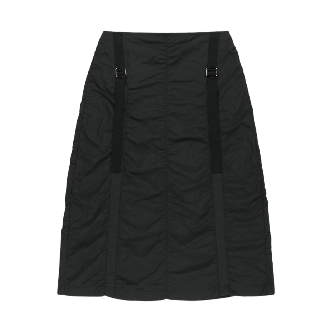 (W) 마뗑킴 나일론 셔링 미디 스커트 블랙((W) Matin Kim Nylon Shirring Midi Skirt In Black) - 1