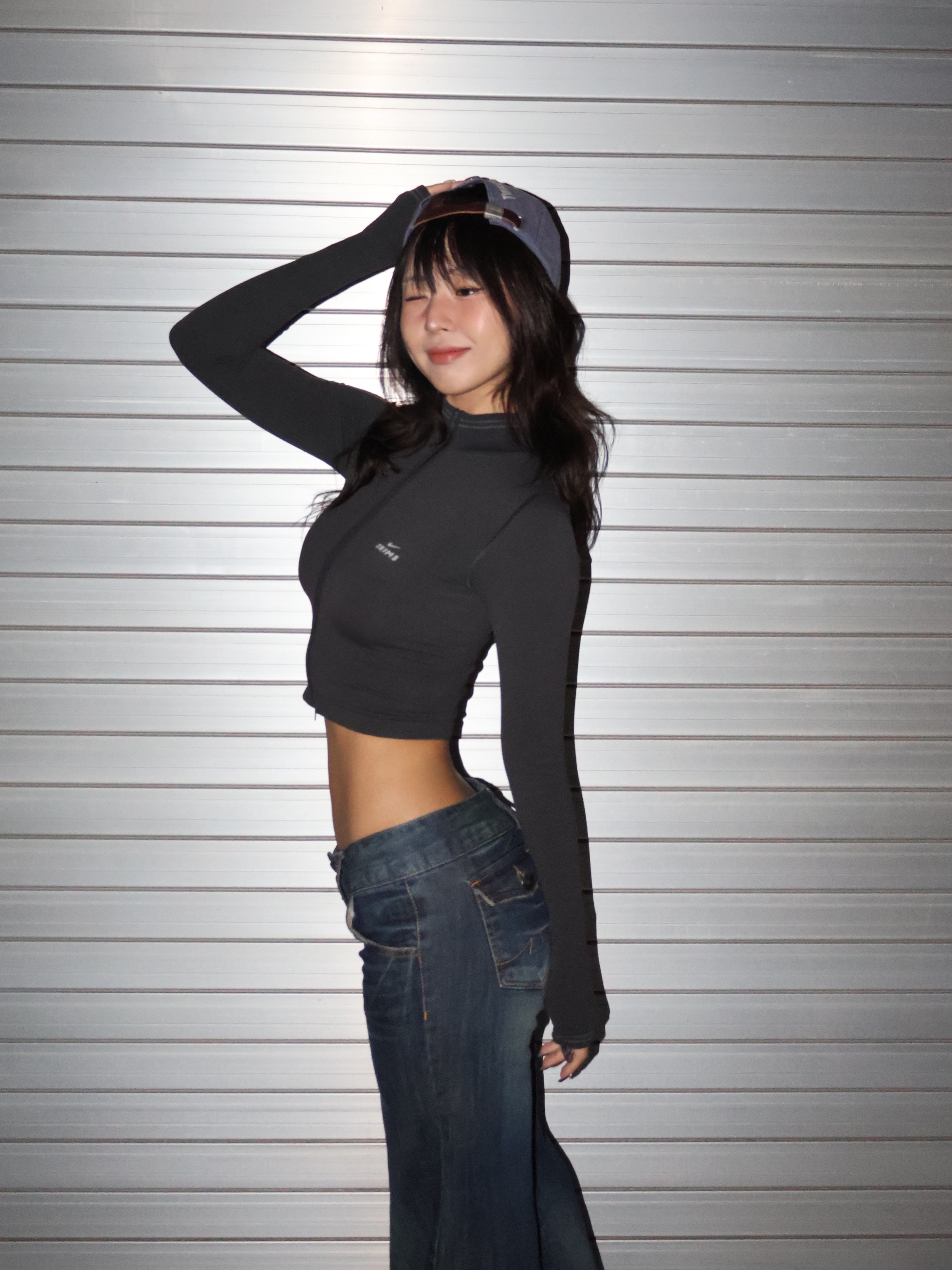 (W) NikeSKIMS Ribbed Seamless Cropped Full-Zip Jacket NSKM Obsidian NSKM Armor 착용 스타일