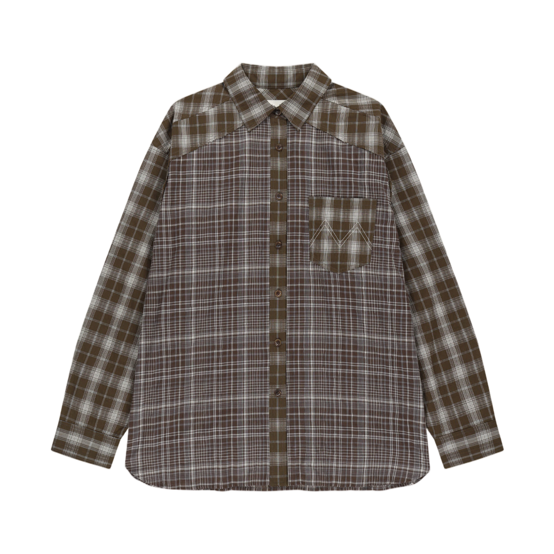 MK2634SH302UBR Matin Kim Mixed Check Over Fit Shirt In Brown