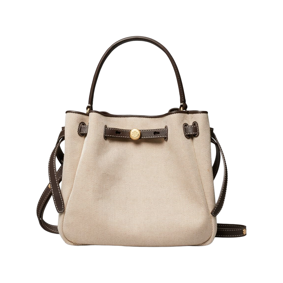 토리버치 로미 캔버스 버킷백 더스티 아몬드 비앙코 화이트(Tory Burch Romy Canvas Bucket Bag Dusty Almond Bianco White)