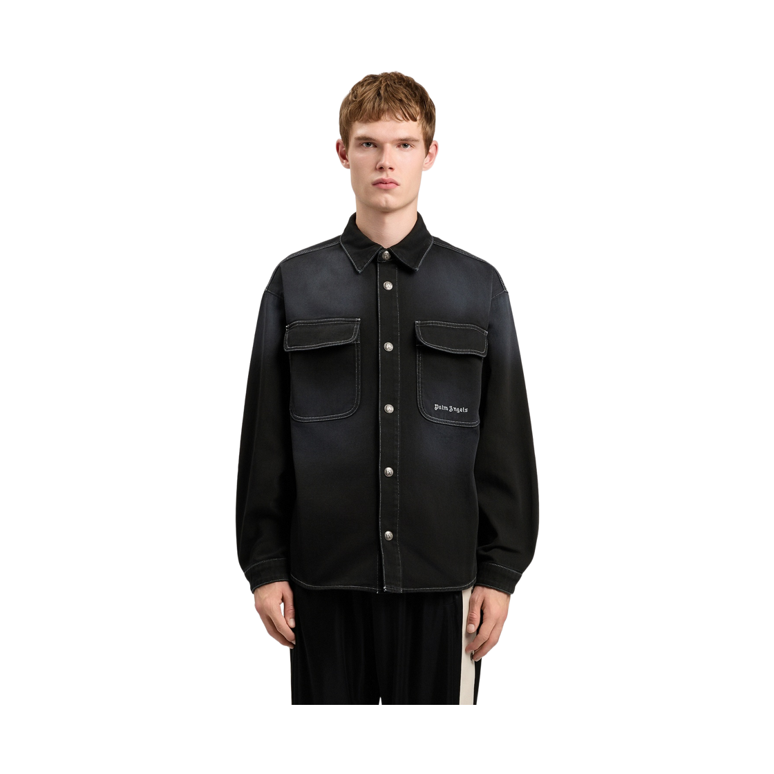 팜엔젤스 클래식 로고 루즈 데님 셔츠 - 블랙 오프 화이트(Palm Angels Classic Logo Loose Dnm Shirt - Black Off White) - 2