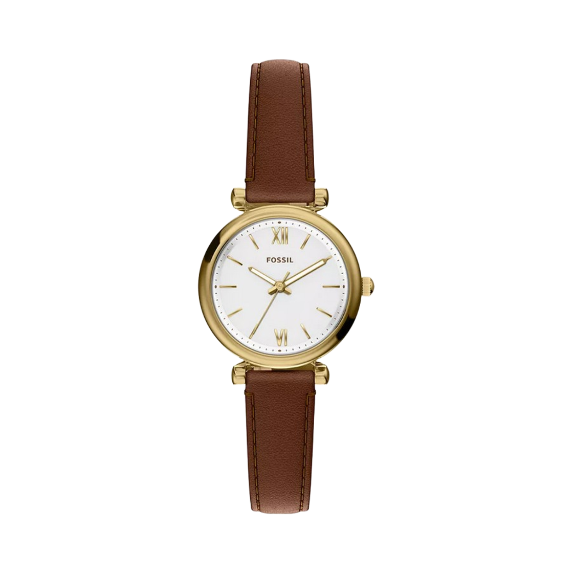 (W) 파슬 칼리 미니 쿼츠 쓰리핸드 28mm 레더 화이트 브라운((W) Fossil Carlie Mini Quartz Three-Hand 28mm Leather White Brown)