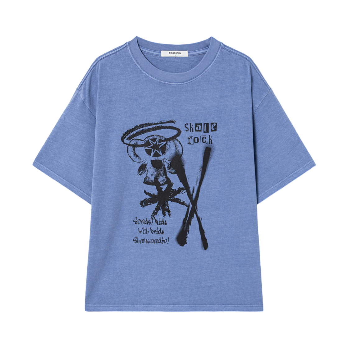 265542AY2P 8seconds Casual Cotton Graf Fiti Dyeing Short Sleeve T-Shirt Blue
