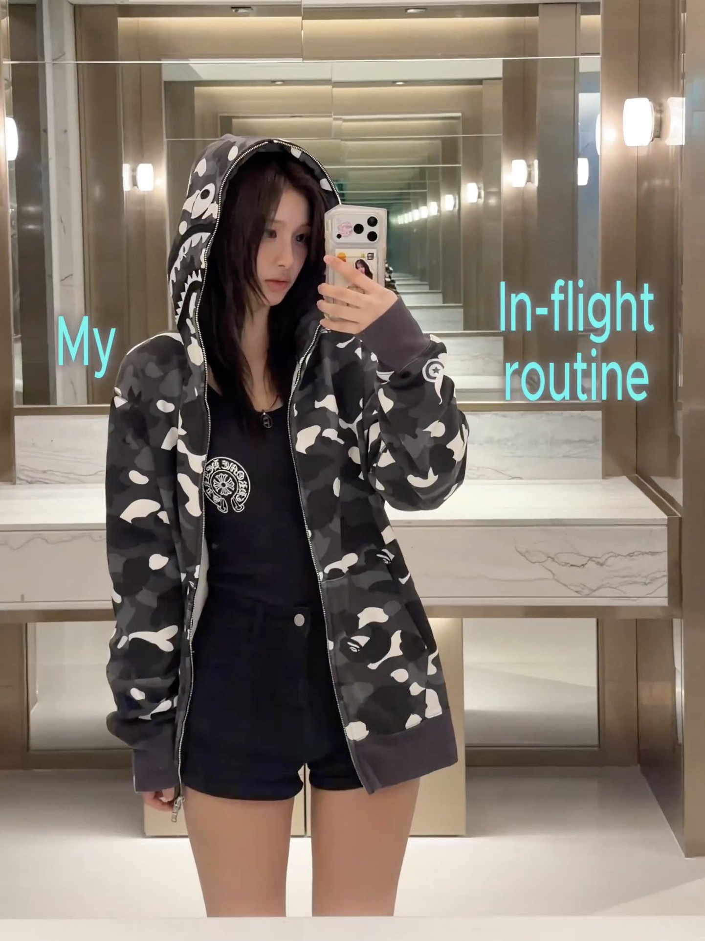 Chrome Hearts Horseshoe Fuck You Logo Tank Top Black, BAPE City Camo Shark Full Zip Hoodie Black 착용 스타일