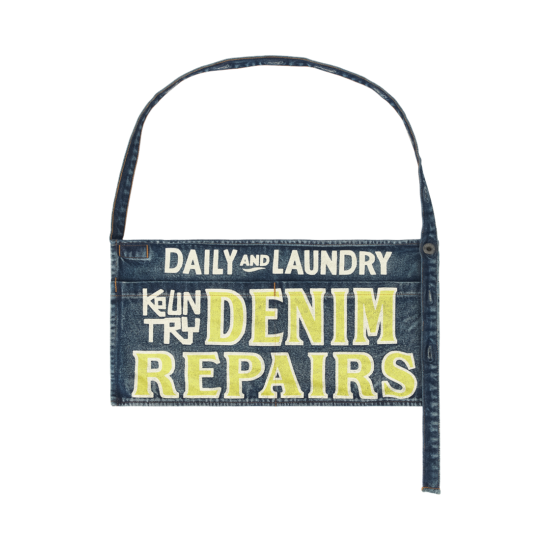캐피탈 13온즈 데님 데미지 데님 리페어pt 숏 애드 앞치마 옐로우 (프로세싱)(Kapital 13 oz. Denim Damaged Denim Repairspt Short Ad Apron Yellow (Processing)) - 1
